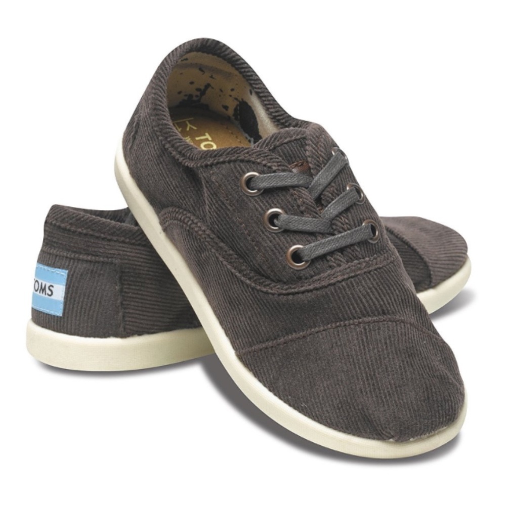 NEW Kids TOMS Chocolate BROWN Slip on CORDUROY Cordones YOUTH 13.5 & 1 Sneakers